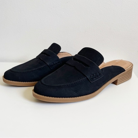 Cynthia Rowley Prescott Slip On Mule black penny loafers pointed toe 8.5 Oxford - Picture 1 of 10